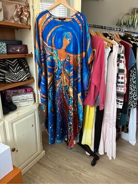 Ashro Blue & Gold Abstract Kaftan